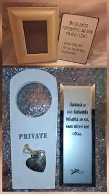 Kuvakehys peilitaulu peltikyltti oviripustin Private