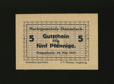 Saksa Notgeld 5 Pfennig, Stammbach 15.5.1917