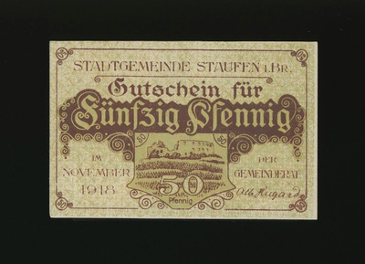 Saksa Notgeld 50 Pfennig, Staufen 1918