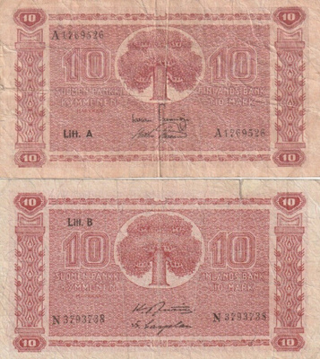10 markkaa 1945 Litt. A ja Litt. B