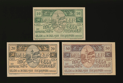 Itävalta Notgeld 10, 20, 50 Heller, Stift Ardagger 1920