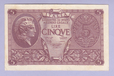 Italia 5 Lire v.1944 P-31