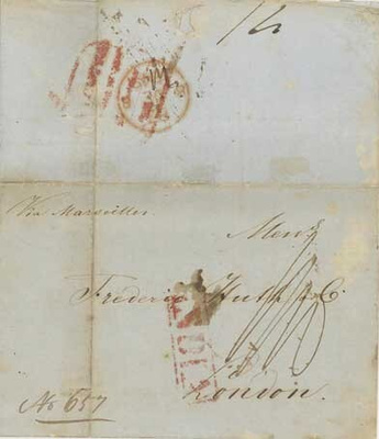 Intia 1849 kirje "via Marseilles"  Kalkutasta Lontooseen