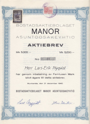 OKK 1940 Manor Bostadaktiebolaget, Munknäs (Huopalahti)