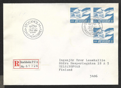 Ruotsi - SAS 10v FDC 1961 R (Fac 521)
