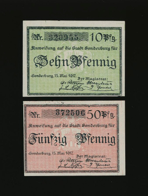 Saksa Notgeld 10, 50 Pfg, Sonderburg 15.5.1917