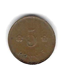 1920 5 PENNIÄ KOLIKKO KÄYTETTY