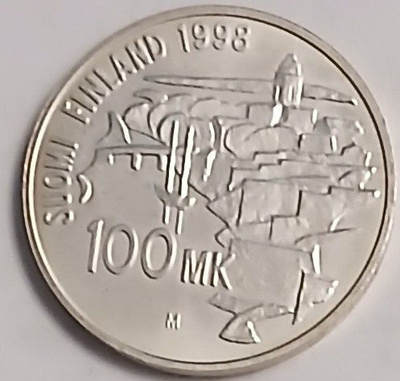 JUHLARAHA. 100 mk hopea 1998 Suomenlinna.
