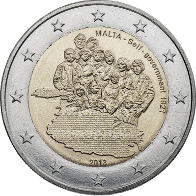 ** MALTA 2€ 2013 Itsehallinto 1921 pillerissä **