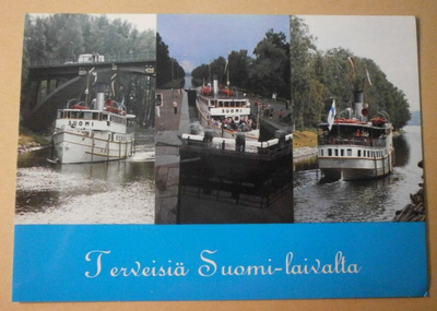 s/s Suomi, kolmikuvakortti, laivaleimat p. 1996