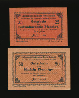 Saksa Notgeld 25, 50 Pfennig, Ueckermünde