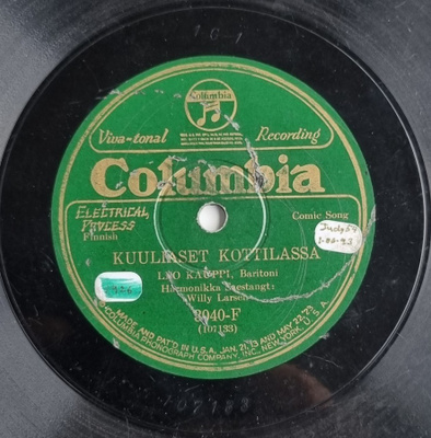 Savikiekko 1926 - Leo Kauppi - Columbia 3040-F