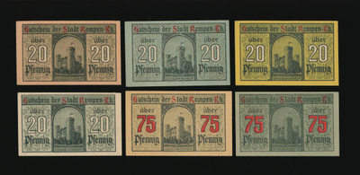 Saksa Notgeld 4 x 20, 2 x 75 pfg, Kempen 1920