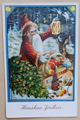 Joulupukki, kuusi, lahjasäkki, peura, p. 1959 + Tubi-jm l.
