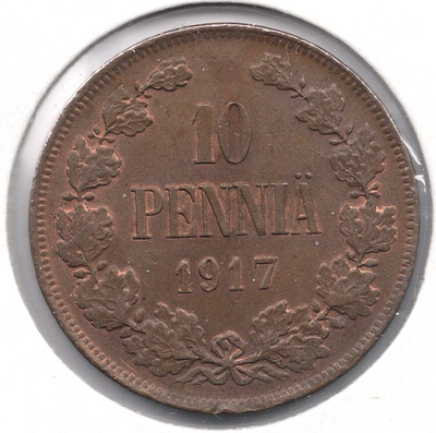 10 PENNIÄ 1917 II (lyöntikiiltoinen, os. tumm.)