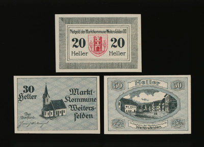 Itävalta Notgeld 20, 30, 50 Heller, Weitersfelden 1920