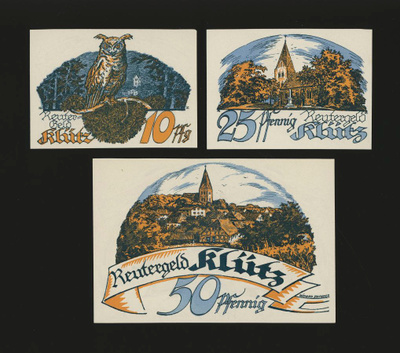 Saksa Notgeld 10, 25, 50 Pfg, Klütz 1922