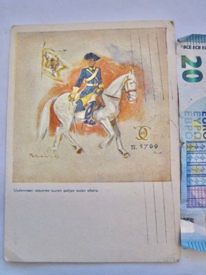 VANHA Postikortti Uudenmaan Ratsumies Asepuku 1951