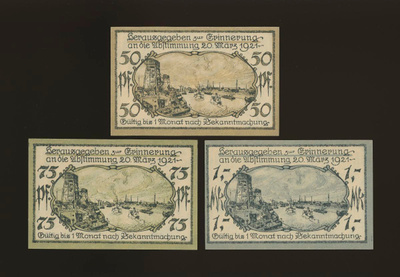 Saksa Notgeld 50, 75 Pfg, 1 Mark, Cosel 1921