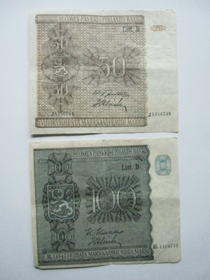 50 ja 100 markkaa 1945 Litt B