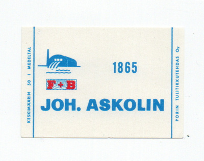 Porin Tulitikkutehdas. JOH. Askolin  Etiketti.