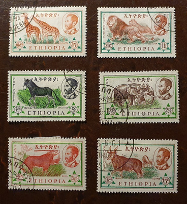 Etiopia 6 eläinpostimerkkiä: elefantti, kirahvi, norsu,...