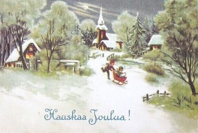 Lapset laskettelevat Joulukortti
