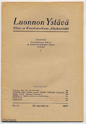 Luonnon Ystävä: Eläin- ja Kasvitieteellinen Aikak 5/1932