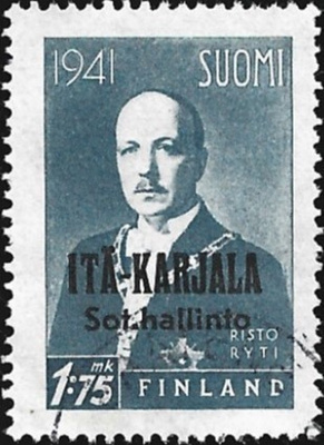 1941 Itä-Karjala Ryti 1,75 mk Normaali R leimattu  LaPe 23 I