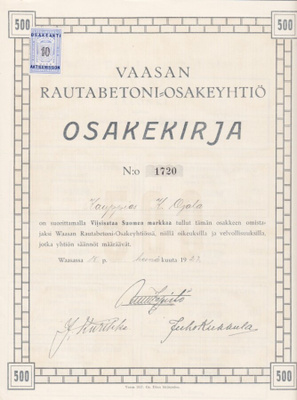 OKK 1927 Vaasan Rautabetoni Oy, Vaasa
