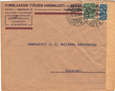 FIRMAK. KOTKA  KYMINLAAKSON TYVÄEN SANOMAL.+SENSUURILIUSKA J