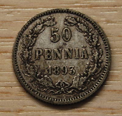50 Penniä 1893 Hopeaa Aleksanteri III