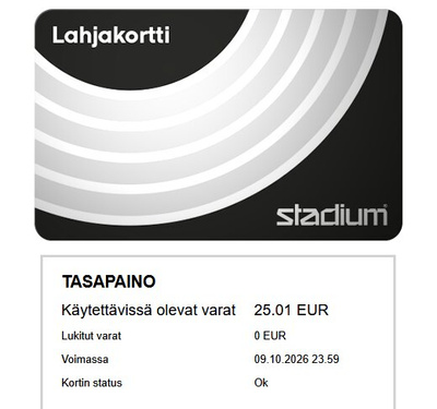 Stadium 25€ lahjakortti