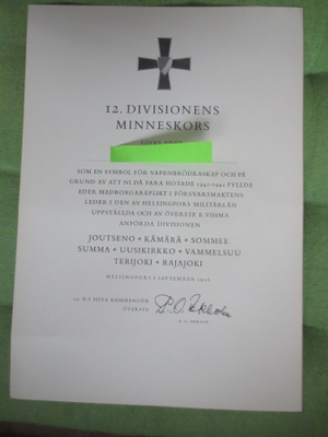 12 - Divisioonan Ristin Myöntökirja  RUOTSINKIELINEN