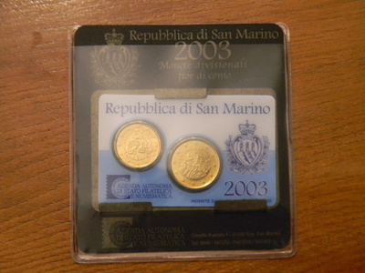 San Marino unc 2003 20 + 50 c Minikit / rahasarja kansiossa
