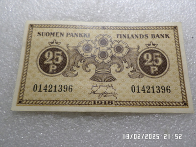 25  penniä   1918  01421396  JÄR / His    kl 9-10