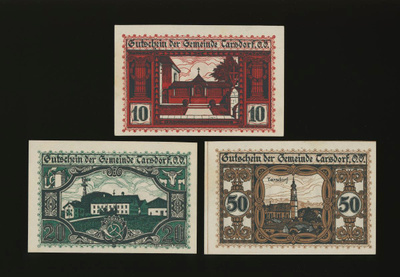 Itävalta Notgeld 10, 20, 50 Heller, Tarsdorf