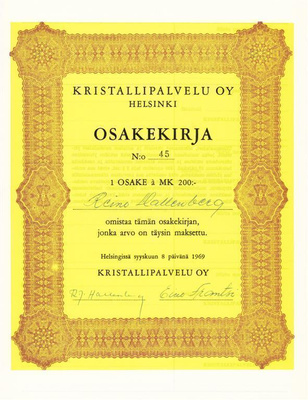OKK 1969 Kristallipalvelu Oy, Helsinki osakekirja