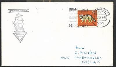 Postilähetys - BRD - Flensburg 1968 + laival. Zenobe Gramme