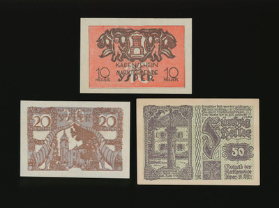 Itävalta Notgeld 10, 20, 50 Heller, Ysper 1920