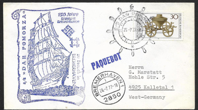 Postiläh. - BRD - Bremerhaven 1977 + laival. s/s Dar Pomorza