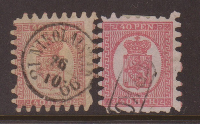 v.1866 40p kaksi eri väriä hammasvikoja, leimatut