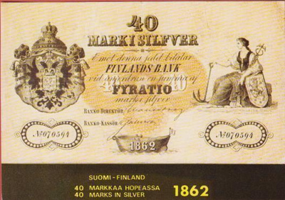 Raha kortti 40 markkaa hopeassa 1862