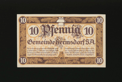 Saksa Notgeld 10 Pfennig, Hermsdorf 4.4.1919