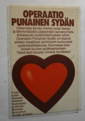Operaatio "Punainen sydän" -tarra v. 1981, siisti