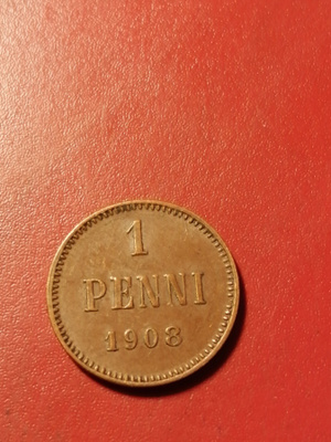 *Suomi * 1 penniä *1908 * Copper/Kupari *1+/EF
