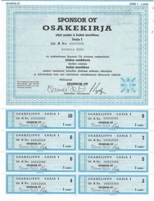 OKK 1989 Sponsor Oy, Helsinki pörssi osakekirja