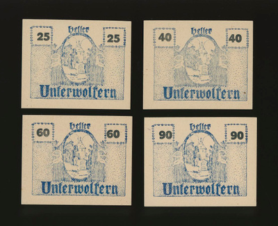 Itävalta Notgeld 25, 40, 60, 90 Heller, Unterwolfern 1920
