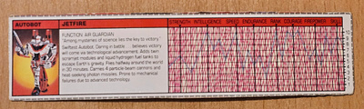 Transformers G1 JETFIRE (1984) Tech Spec