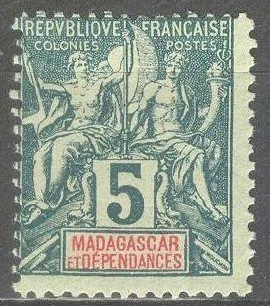 (SA0750) MADAGASCAR, 1896 ("Tablet"-type, 5c.). Mi # 31. MH*